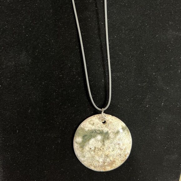 Ocean Jasper Statement Pendant Necklace Natural Hand Carved Adjustable Black Cor - Picture 2 of 6